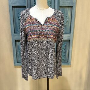 Savanna Jane Black and Multicolor Embroidered Blouse